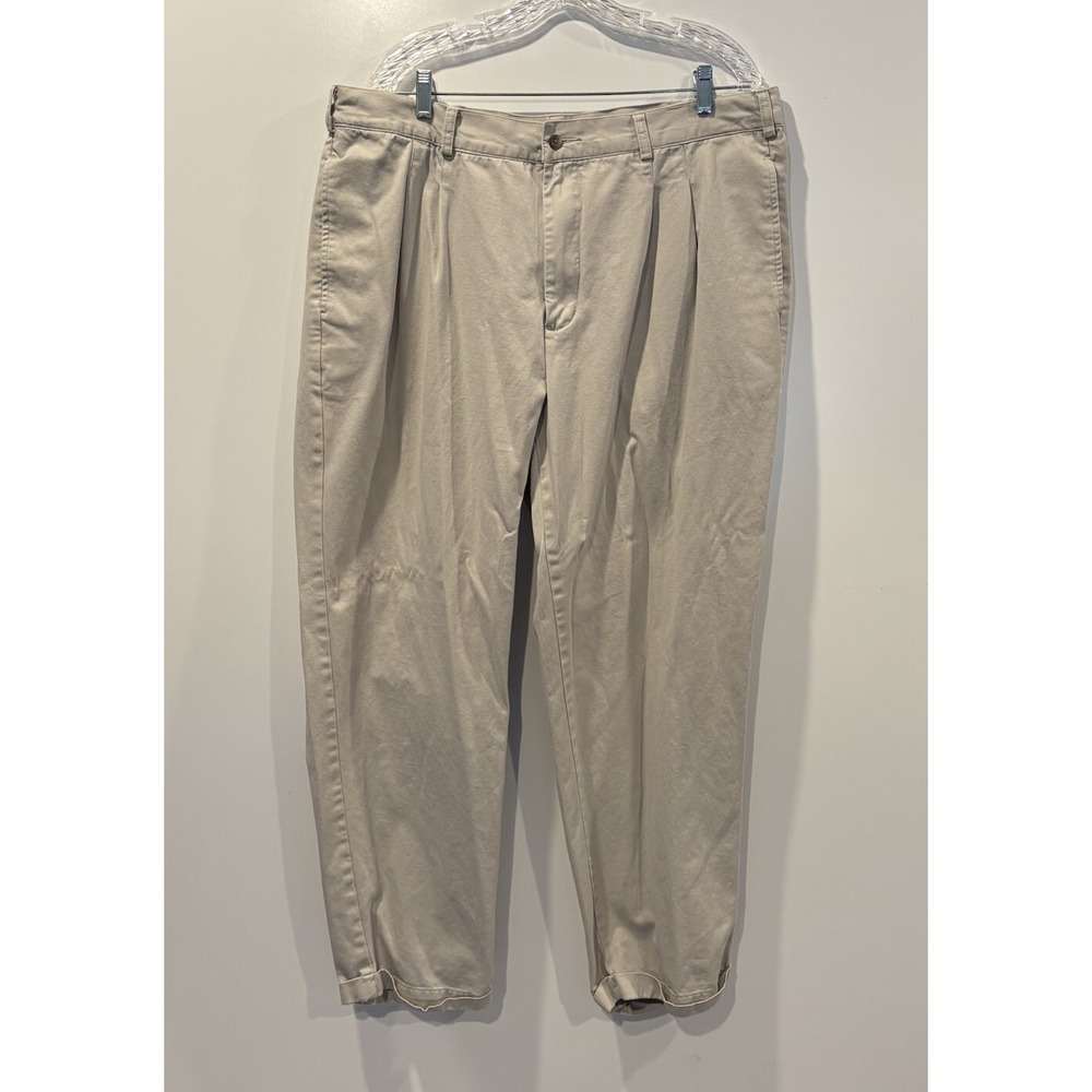 Cabela's Casuals Mens 40x30 Khaki Chino Pants Wrinkle Free Pleated Cotton 902865